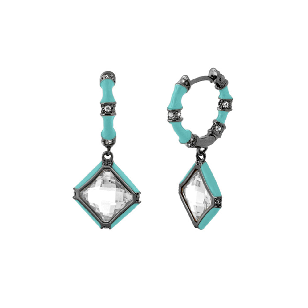 Prince Charming Earrings — turquoise enamel cushion crystal drops, Lauren G Adams pair on Tampa Home & Garden Store