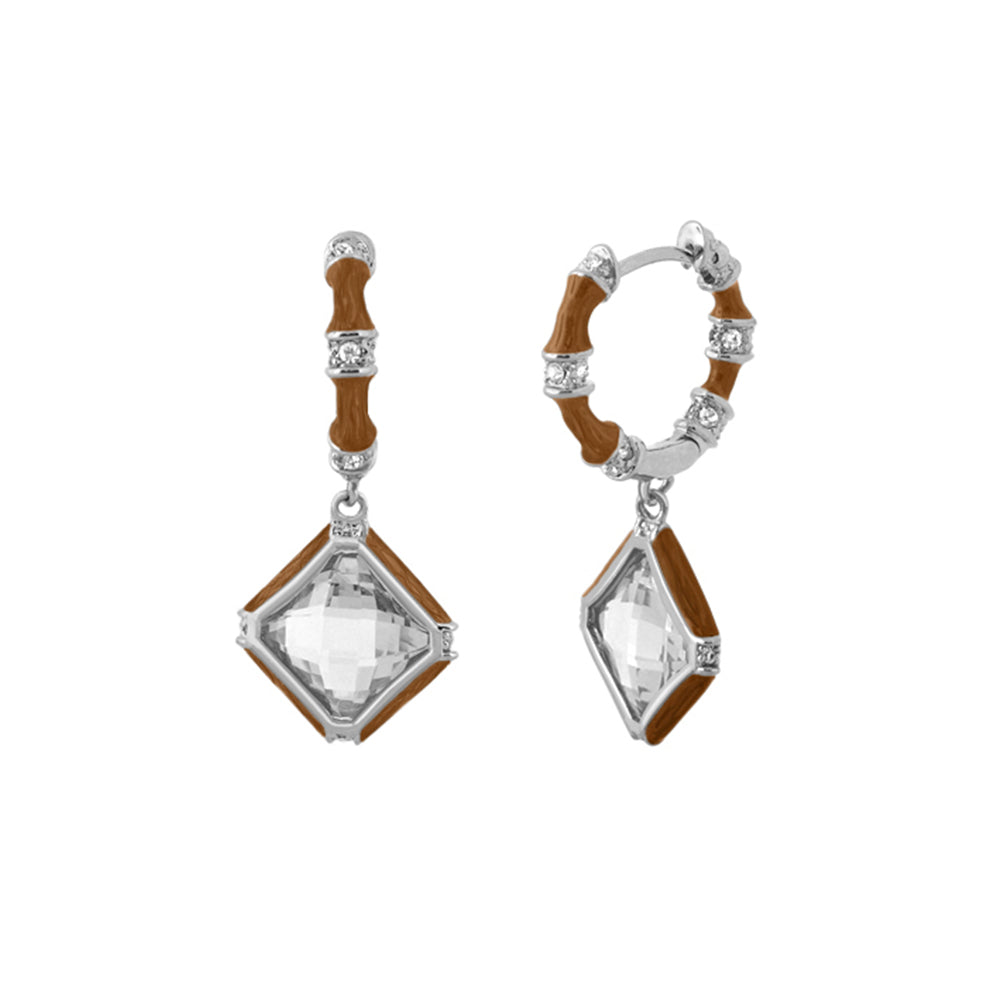 Prince Charming Earrings — Enamel-Framed Cushion Drop, brown enamel with crystals, pair on Tampa Home & Garden Store