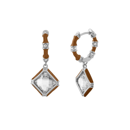 Prince Charming Earrings — Enamel-Framed Cushion Drop, brown enamel with crystals, pair on Tampa Home & Garden Store