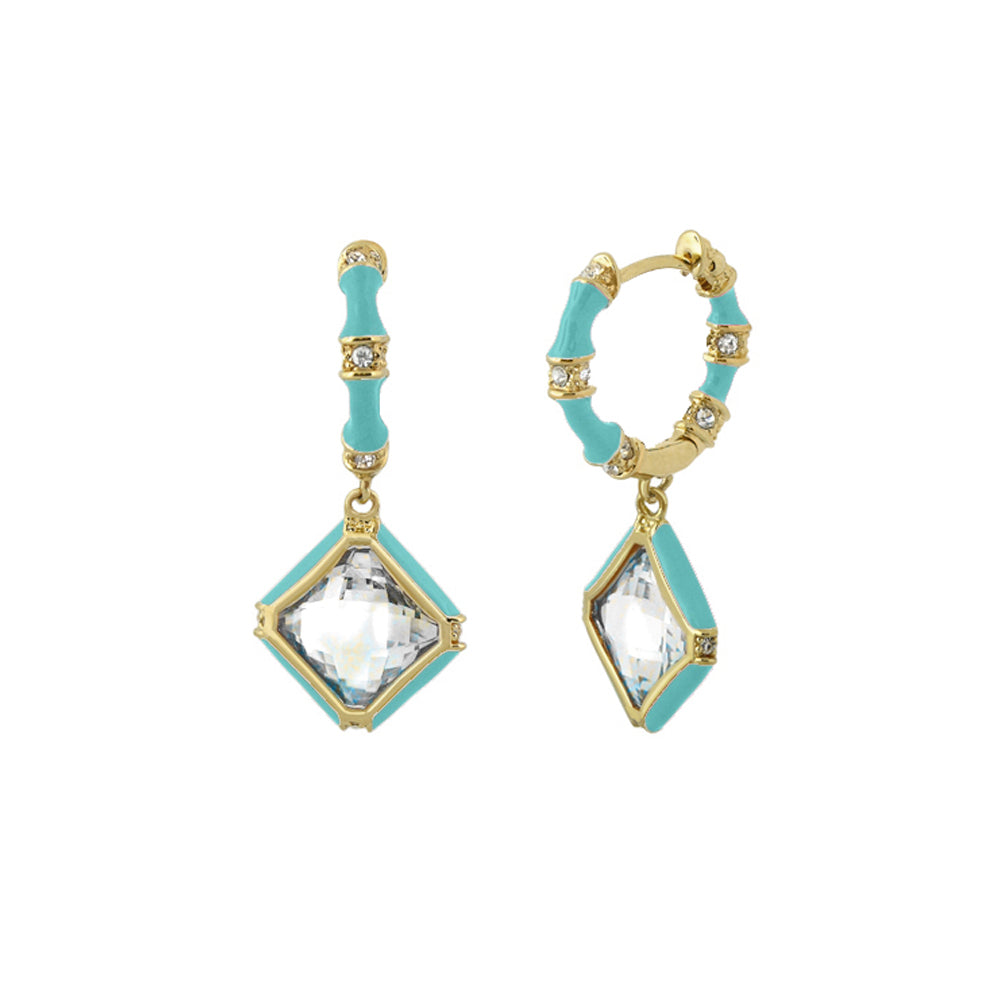 Prince Charming Earrings — Enamel-Framed Cushion Drop, turquoise and gold-tone pair with crystal accents, Lauren G Adams on Tampa Home & Garden Store