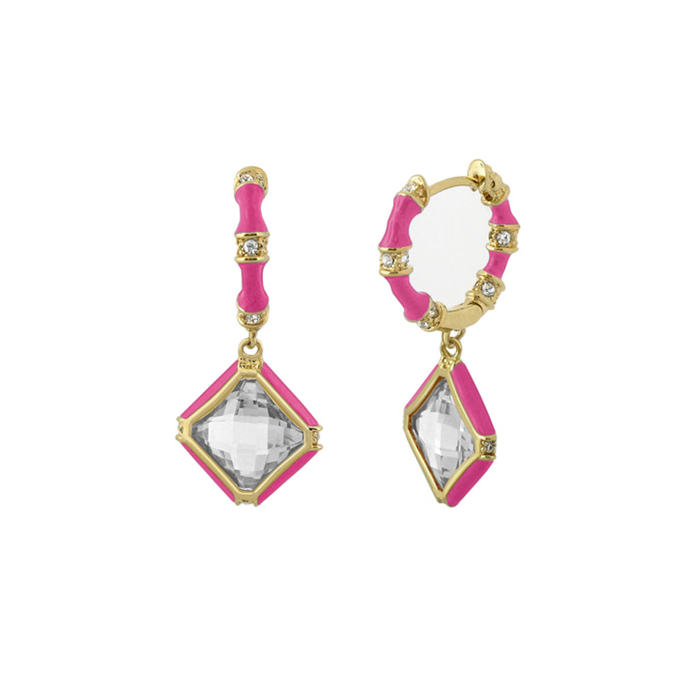 Prince Charming Earrings Lauren G Adams, pink enamel cushion-drop with crystal, gold-tone pair on Tampa Home & Garden Store