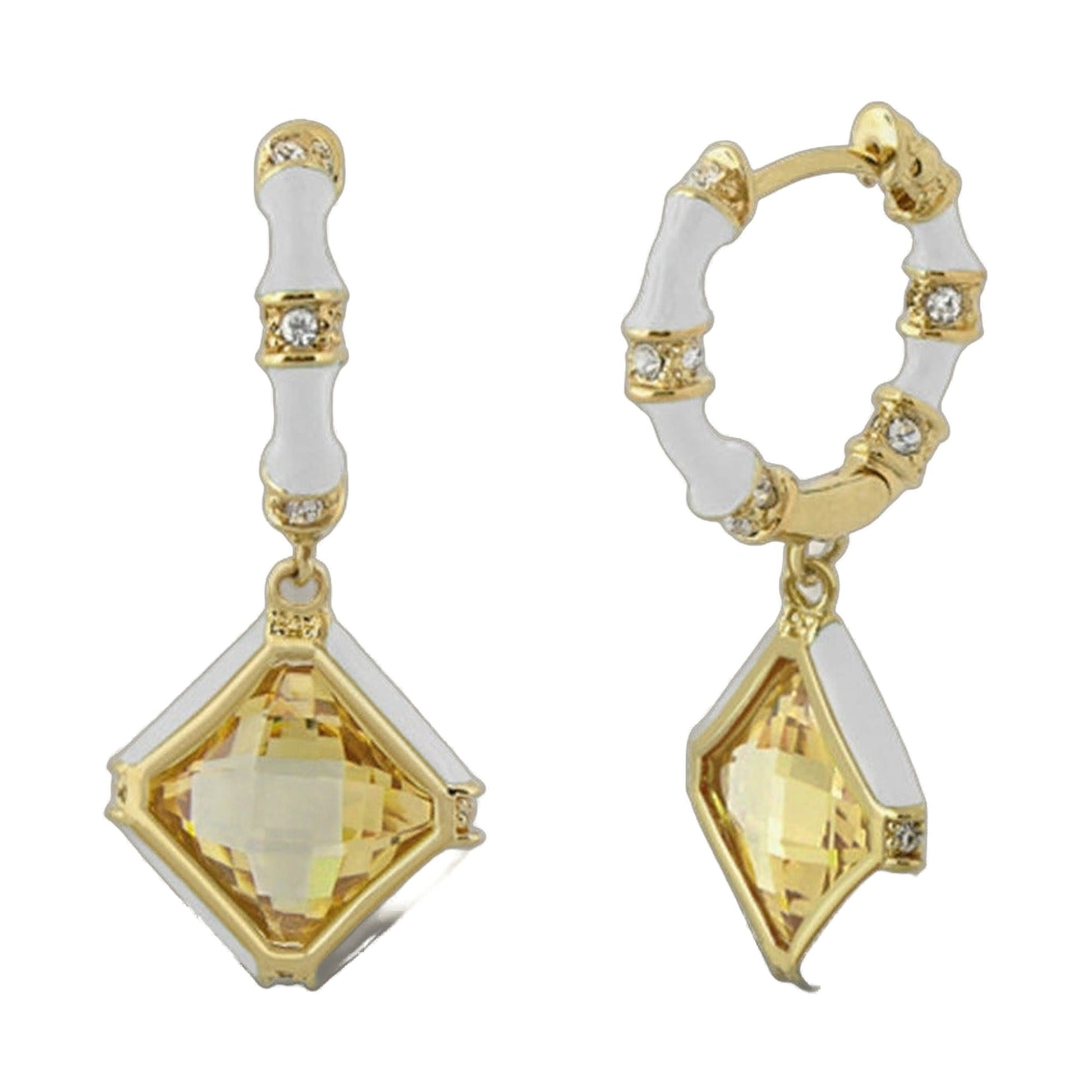 Prince Charming Earrings Enamel-Framed Cushion Drop gold tone with crystals Lauren G Adams on Tampa Home & Garden Store