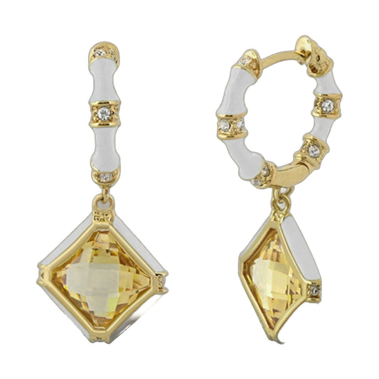Prince Charming Earrings Enamel-Framed Cushion Drop gold tone with crystals Lauren G Adams on Tampa Home & Garden Store