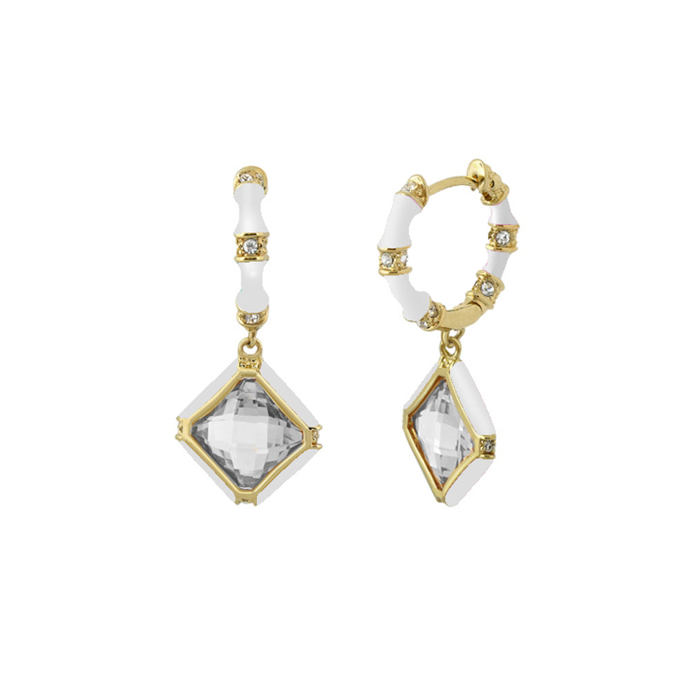 Prince Charming Earrings — enamel-framed cushion drop, white enamel, gold accents, 2 pcs on Tampa Home & Garden Store