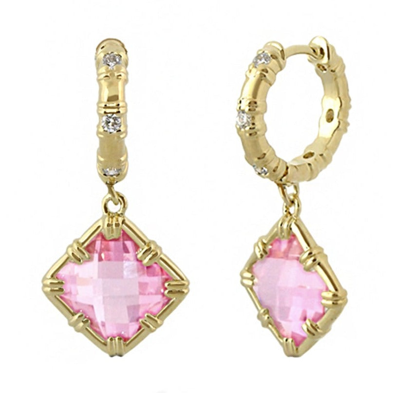 Prince Charming Rhombus Earrings drop and hoop with pink square-cut gems Lauren G Adams on Tampa Home & Garden Store