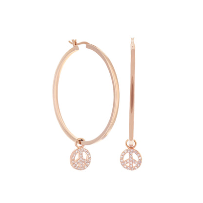 Peace Sign Hoop Earrings by Lauren G Adams, rose gold hoops with crystal peace sign charms, pair on Tampa Home & Garden Store