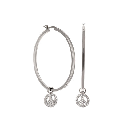 Peace Sign Hoop Earrings Lauren G Adams, silver hoops with rhinestone peace charms pair on Tampa Home & Garden Store