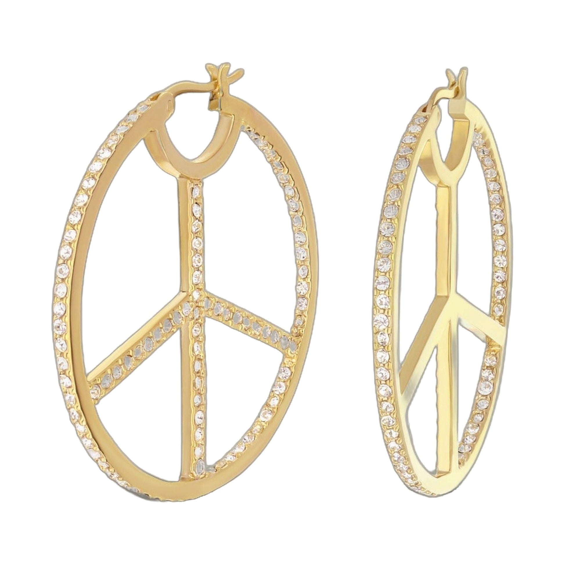 Pave Peace Hoop Earrings by Lauren G Adams, gold-tone full pavé crystal hoops, pair on Tampa Home & Garden Store