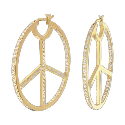 Pave Peace Hoop Earrings by Lauren G Adams, gold-tone full pavé crystal hoops, pair on Tampa Home & Garden Store