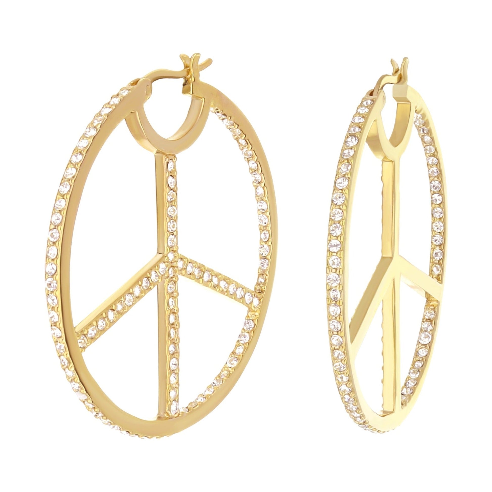 Pave Peace Hoop Earrings by Lauren G Adams, gold-tone full pavé hoop earrings with crystals on Tampa Home & Garden Store