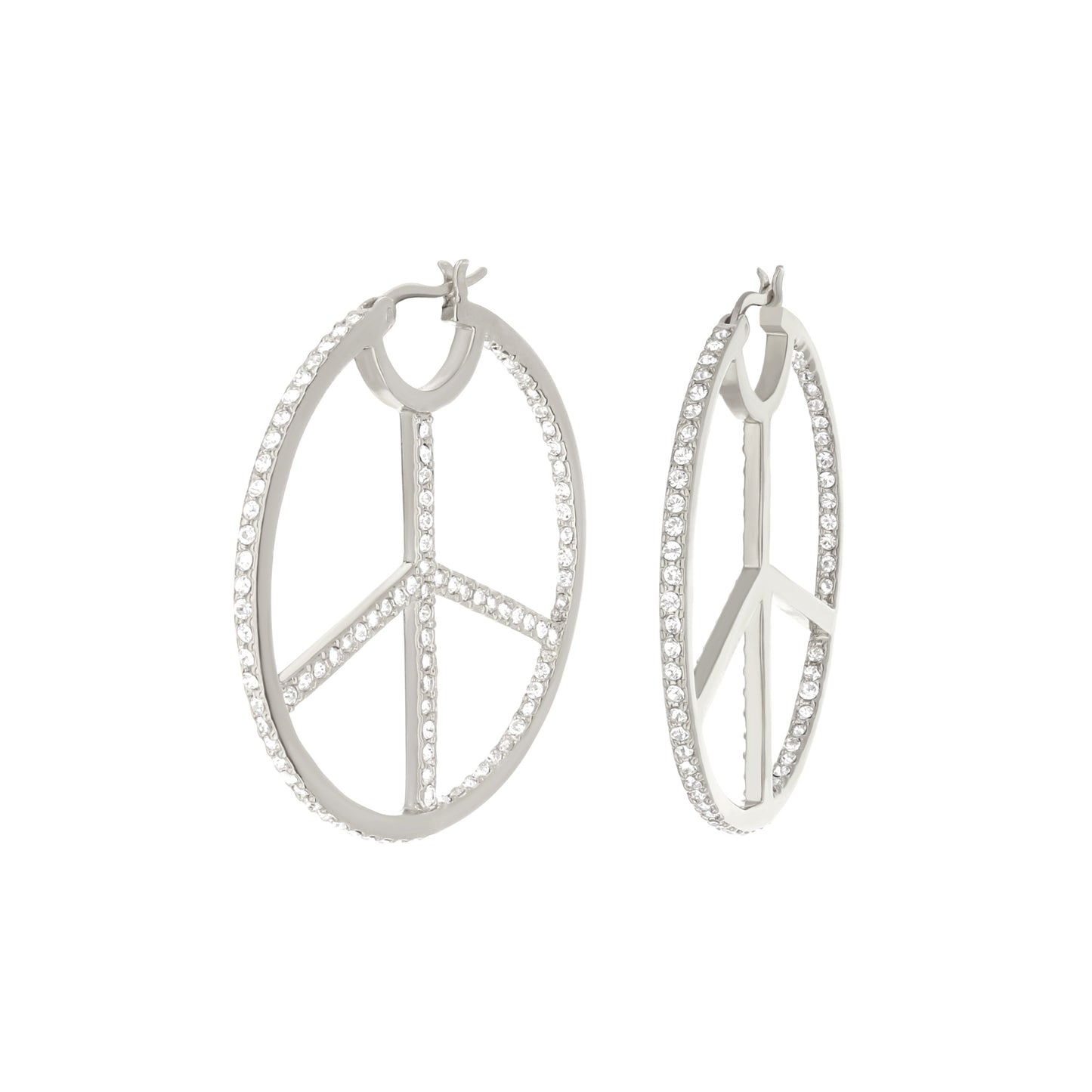 Pave Peace Hoop Earrings full pavé crystal hoops silver on Tampa Home & Garden Store