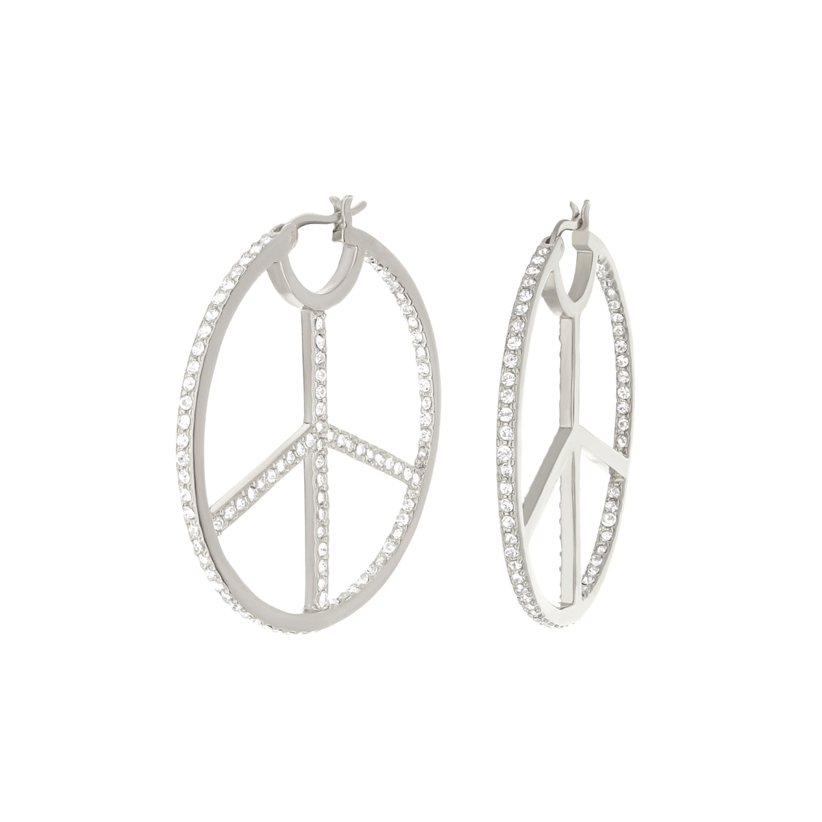 Pave Peace Hoop Earrings full pavé crystal hoops silver on Tampa Home & Garden Store