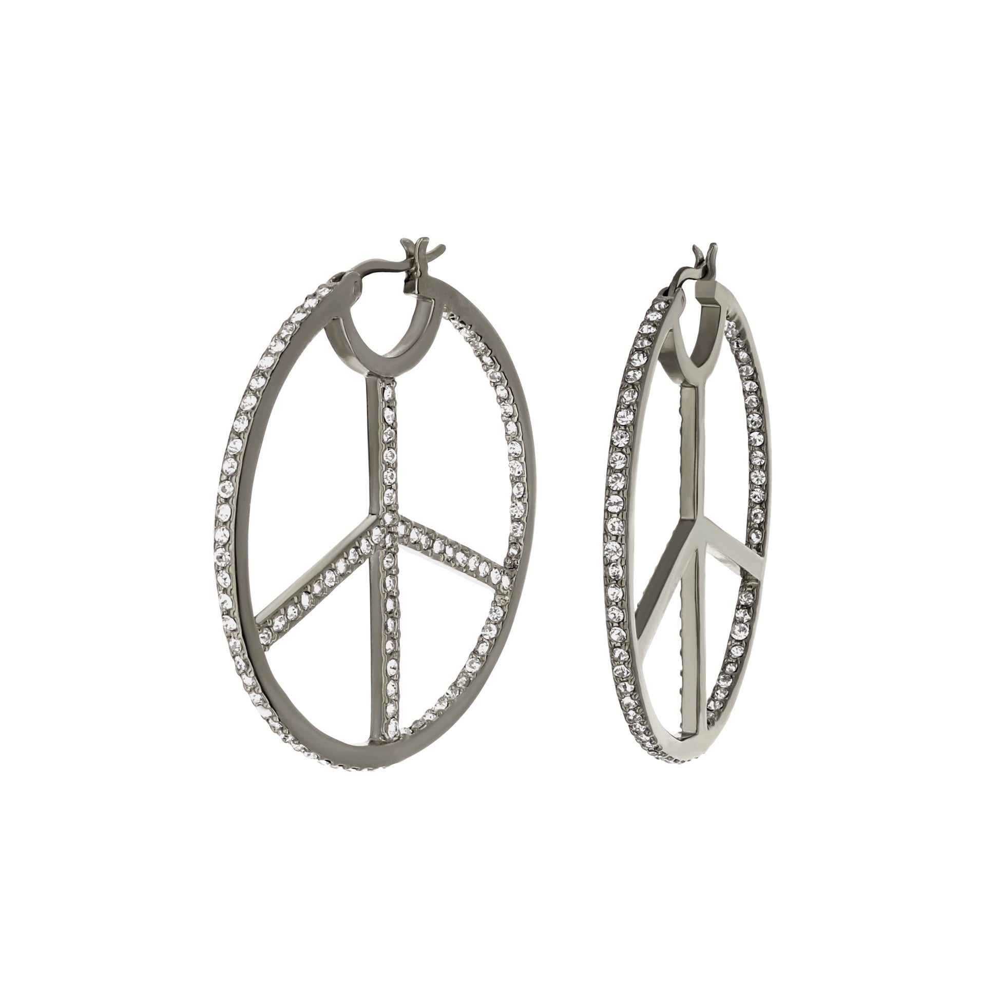 Pave Peace Hoop Earrings Full Pavé, silver-tone pavé crystal hoops, pair on Tampa Home & Garden Store