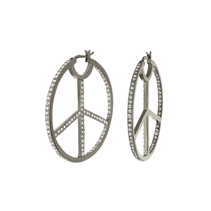 Pave Peace Hoop Earrings Full Pavé, silver-tone pavé crystal hoops, pair on Tampa Home & Garden Store