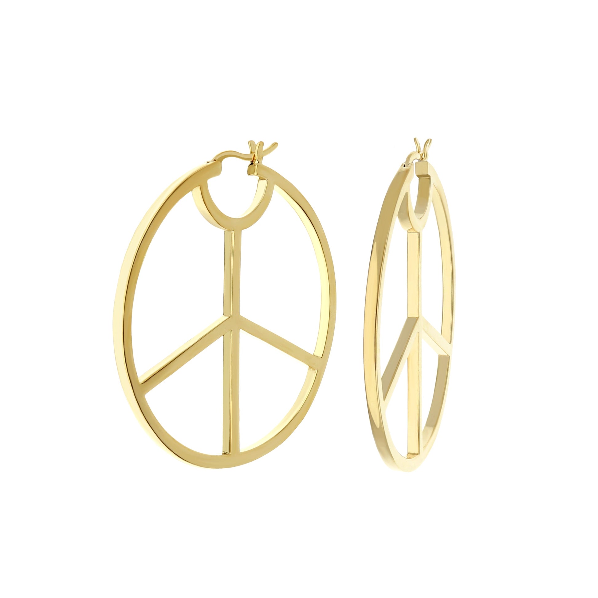 Pave Peace Hoop Earrings pair by Lauren G Adams polished gold tone hoops on Tampa Home & Garden Store