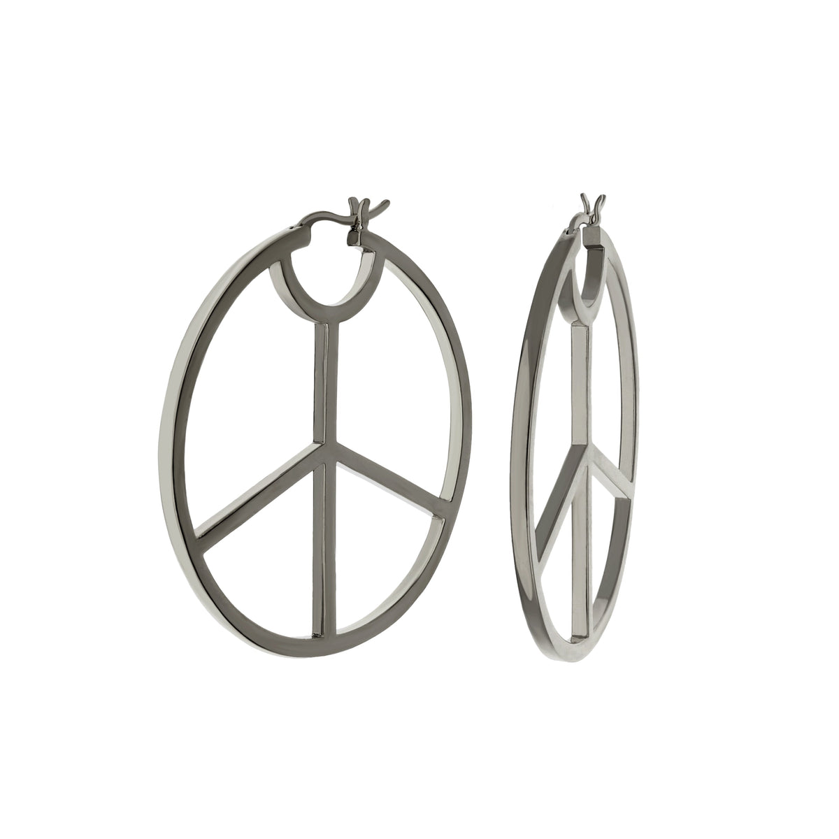 Pave Peace Hoop Earrings by Lauren G Adams, polished silver-tone hoops with openwork on Tampa Home & Garden Store