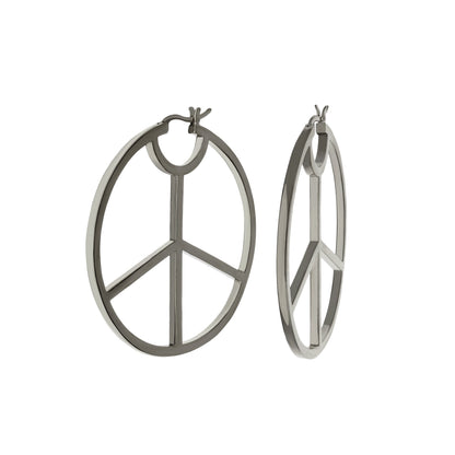 Pave Peace Hoop Earrings by Lauren G Adams, polished silver-tone hoops with openwork on Tampa Home & Garden Store