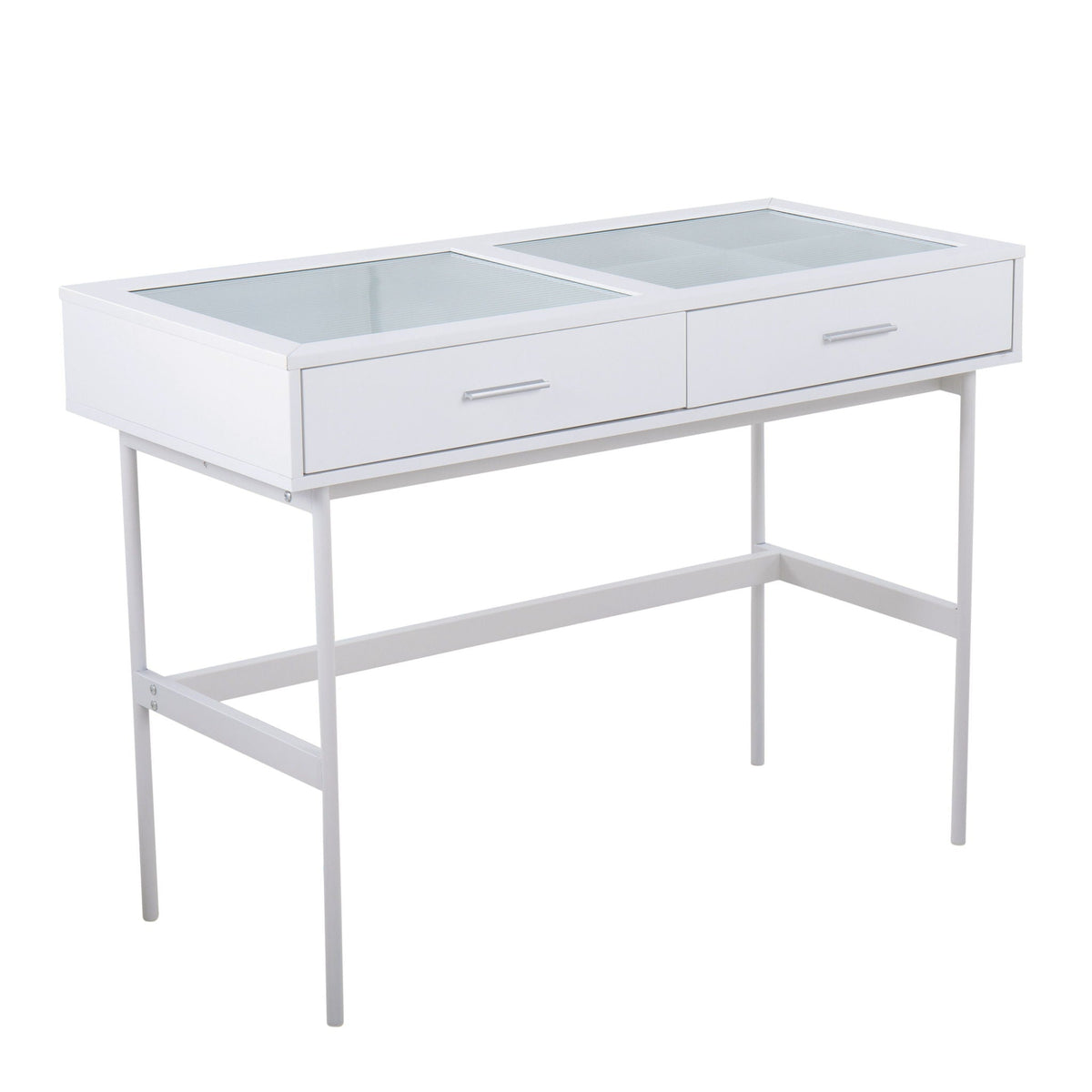 Contemporary white console table with tempered glass top and two drawers HouseOfZazla on Tampa Home & Garden Store