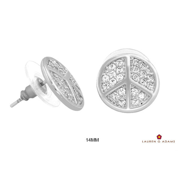 Pave Peace Stud Earrings, Lauren G Adams, pavé crystal peace sign, silver tone, 14mm on Tampa Home & Garden Store