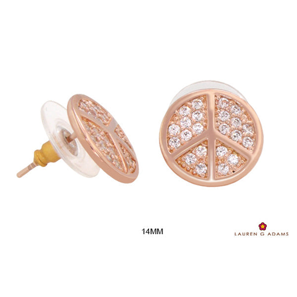 Pave Peace Stud Earrings pair, rose gold with pavé crystals, 14mm, Lauren G Adams on Tampa Home & Garden Store