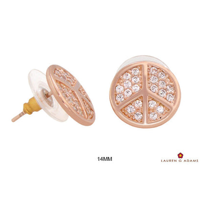 Pave Peace Stud Earrings pair, rose gold with pavé crystals, 14mm, Lauren G Adams on Tampa Home & Garden Store