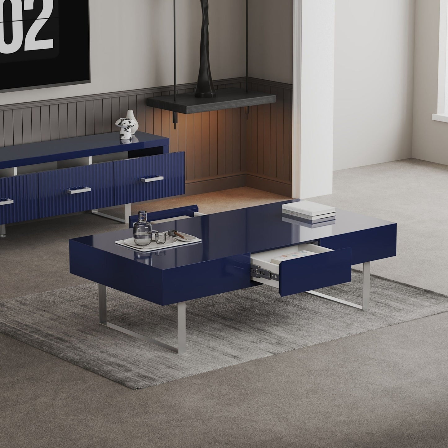 Rectangular Coffee Table And Hidden Drawers