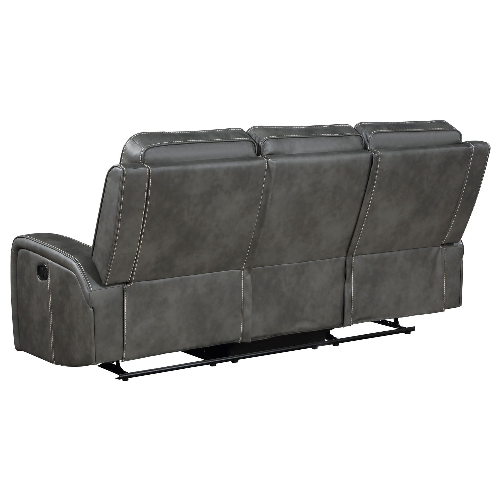Forrest reclining sofa gray by HouseOfZazla with wide track arms and contrast stitching on Tampa Home & Garden Store