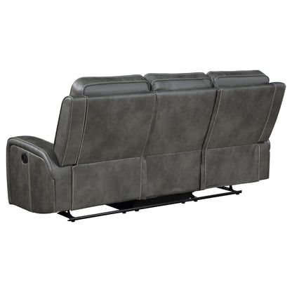 Forrest reclining sofa gray by HouseOfZazla with wide track arms and contrast stitching on Tampa Home & Garden Store