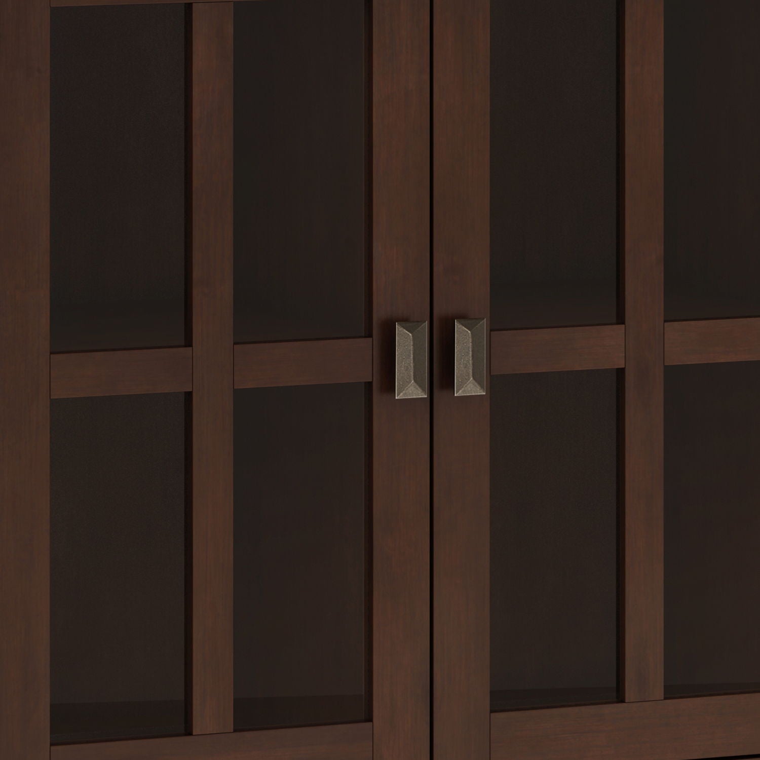 Artisan Handcrafted Wide 4-Door Storage Cabinet in dark wood with metal square pulls on Tampa Home & Garden Store