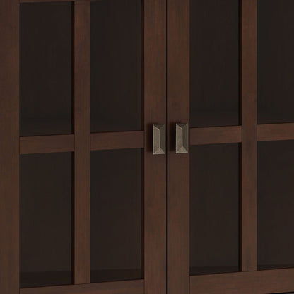 Artisan Handcrafted Wide 4-Door Storage Cabinet in dark wood with metal square pulls on Tampa Home & Garden Store