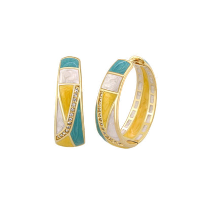 Art Deco Enamel Hoop Earrings And Gold Plated