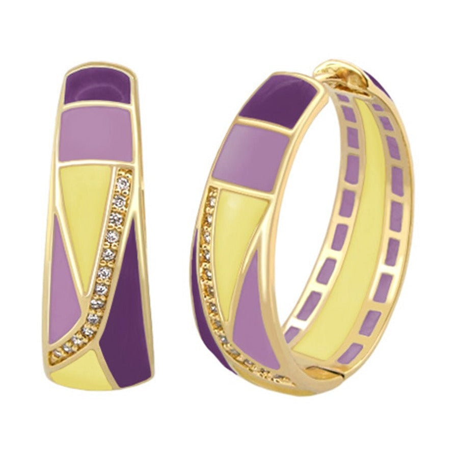 Art Deco Enamel Hoop Earrings And Gold Plated