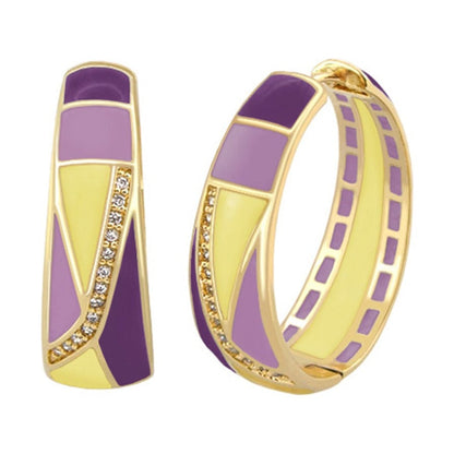Art Deco Enamel Hoop Earrings And Gold Plated