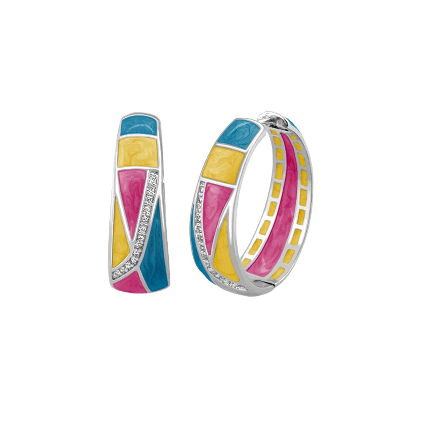 Art Deco Enamel Hoop Earrings And Gold Plated