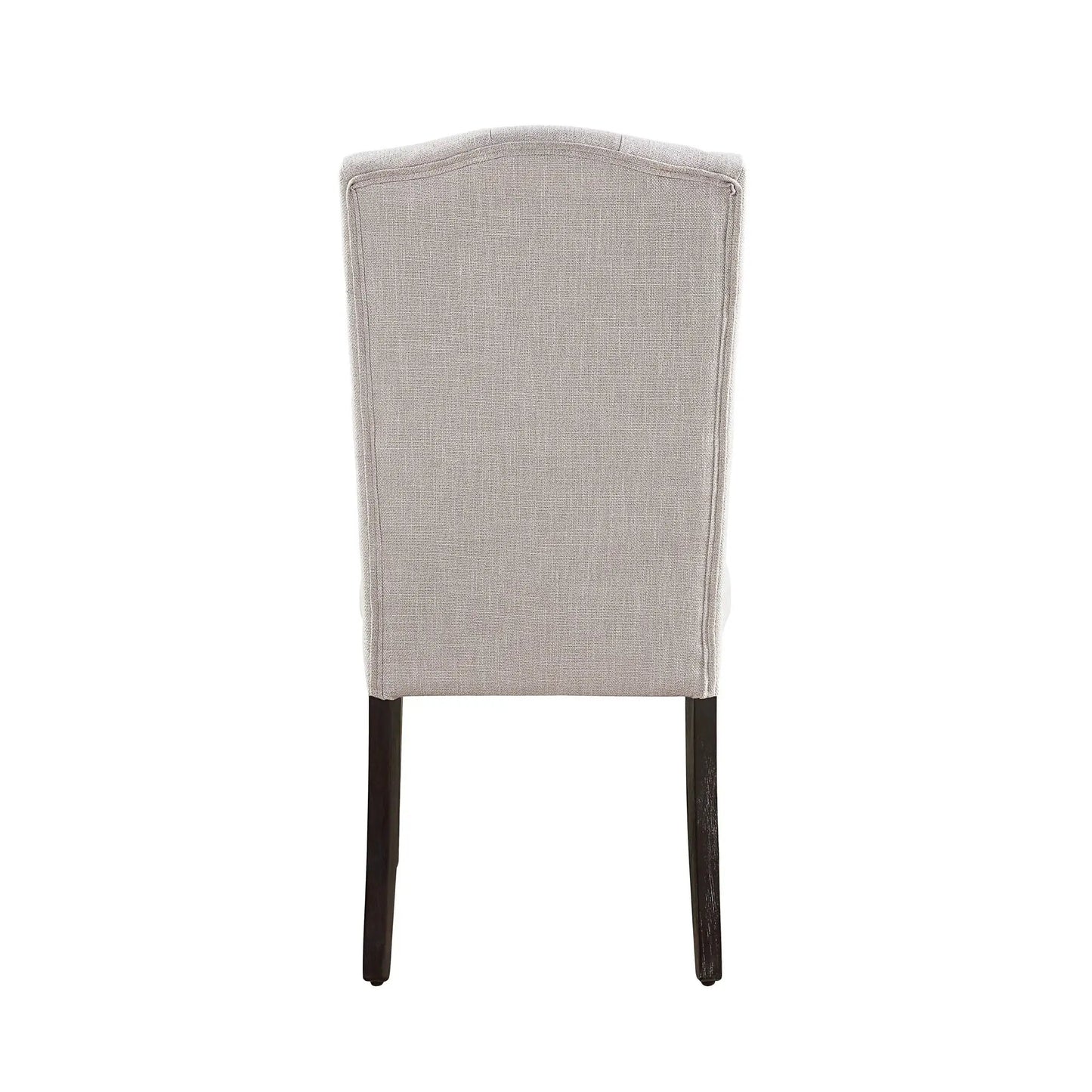 Gerardo beige linen weathered dining chair, back view with dark legs on Tampa Home & Garden Store