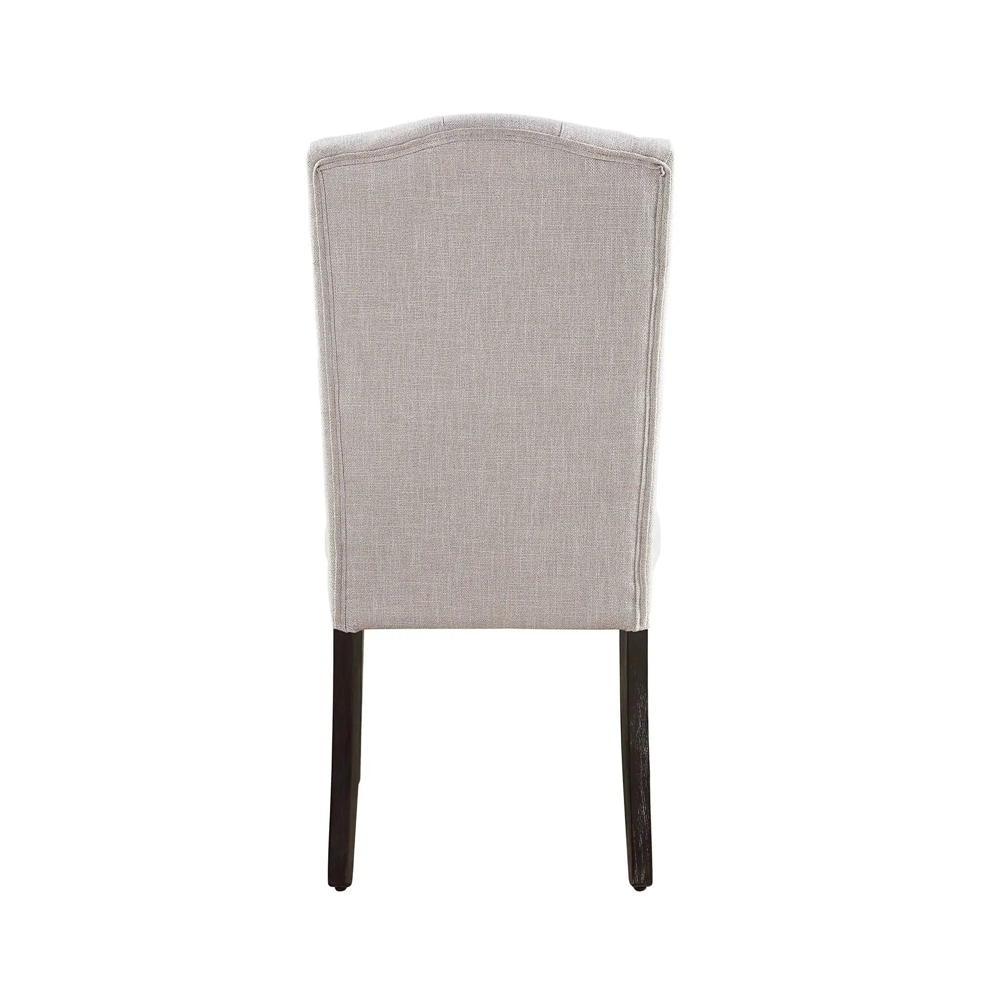 Gerardo beige linen weathered dining chair, back view with dark legs on Tampa Home & Garden Store