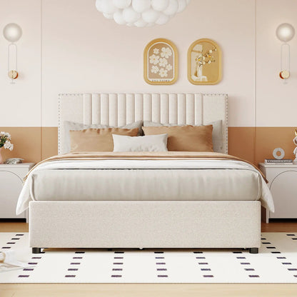 Upholstered Platform Bed With Drawers Headboard