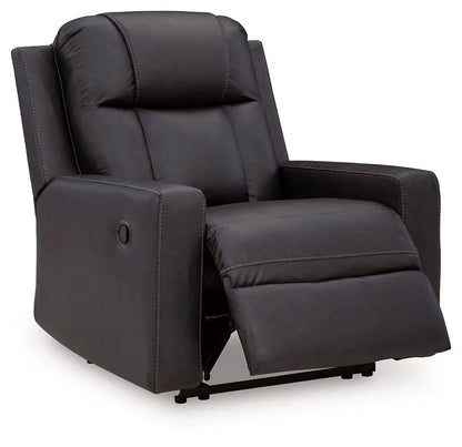 Mackmenville zero-wall recliner in dark gray faux leather with cushioned headrest on Tampa Home & Garden Store