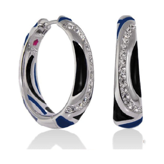 Art Deco Cocktail enamel hoop earrings by Lauren G Adams in silver-tone with blue and crystal pavé on Tampa Home & Garden Store
