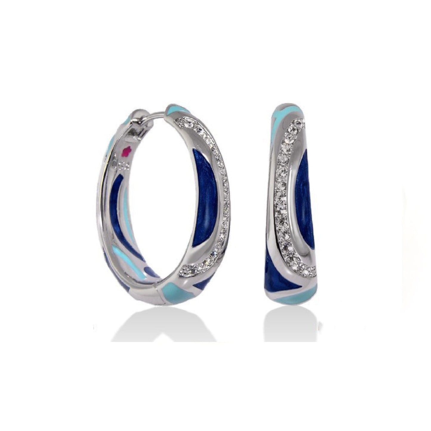 Art Deco Cocktail enamel hoop earrings by Lauren G Adams, blue enamel with diamond accents on Tampa Home & Garden Store