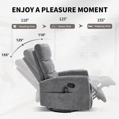 Heat Massage Manual Recliner Chair in gray fabric with rocker and swivel by HouseOfZazla on Tampa Home & Garden Store