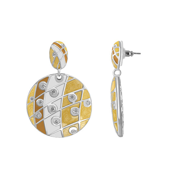 Sunburst Earrings chandelier drop pair in yellow enamel with lattice by Lauren G Adams on Tampa Home & Garden Store