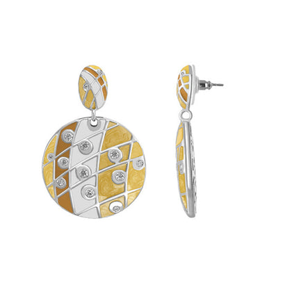 Sunburst Earrings chandelier drop pair in yellow enamel with lattice by Lauren G Adams on Tampa Home & Garden Store