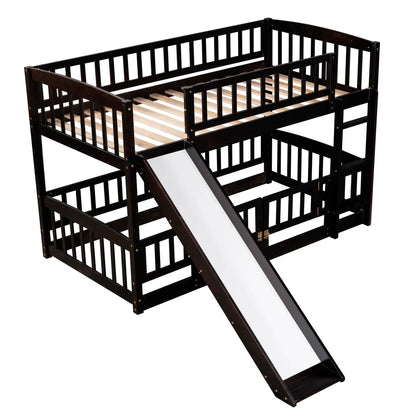 Low Bunk Bed With Slide Fence and Ladder