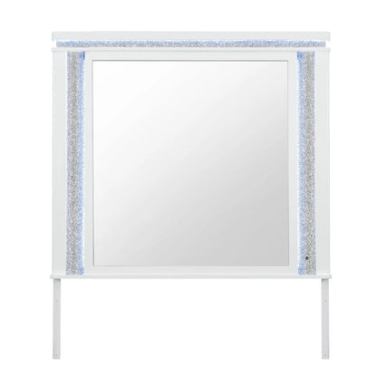 Adalid square LED mirror with glitter detailing in white frame by Unique Piece Furniture on Tampa Home & Garden Store