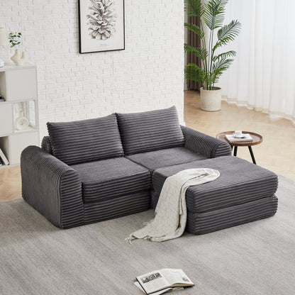 Minimalist Corduroy Sofa Bed and Throw Pillows