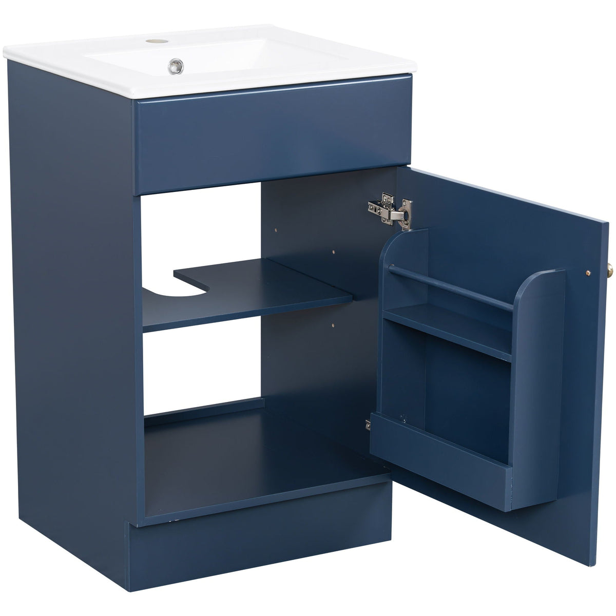 Bathroom vanity with sink in blue finish, white basin, adjustable shelf by HouseOfZazla on Tampa Home & Garden Store