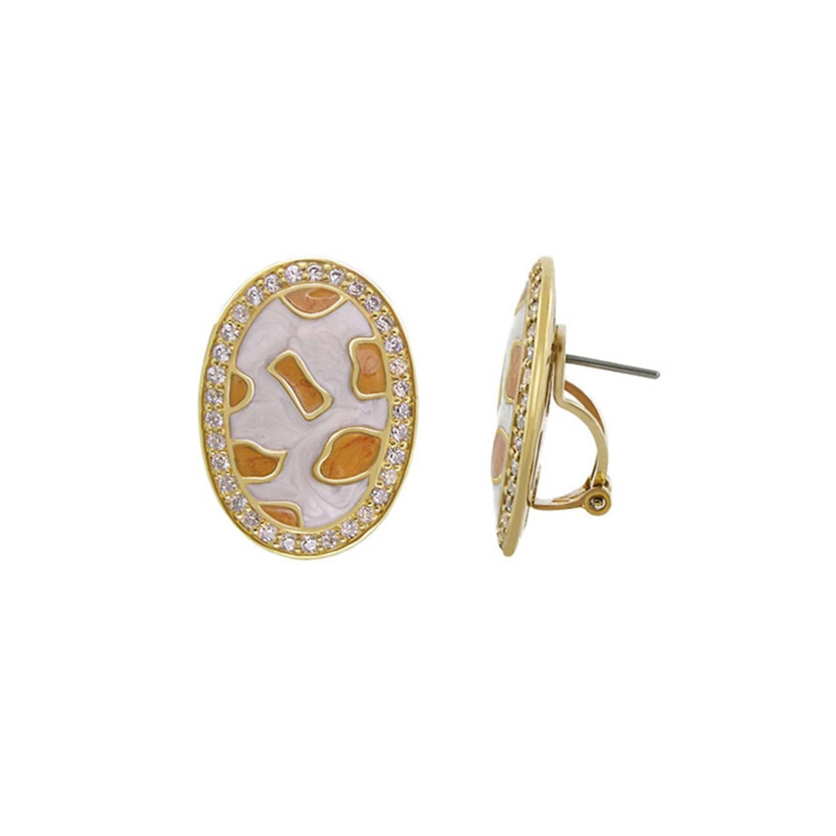 Animal Paradise earrings, Lauren G Adams, oval studs with pearl inlay and crystal border on Tampa Home & Garden Store