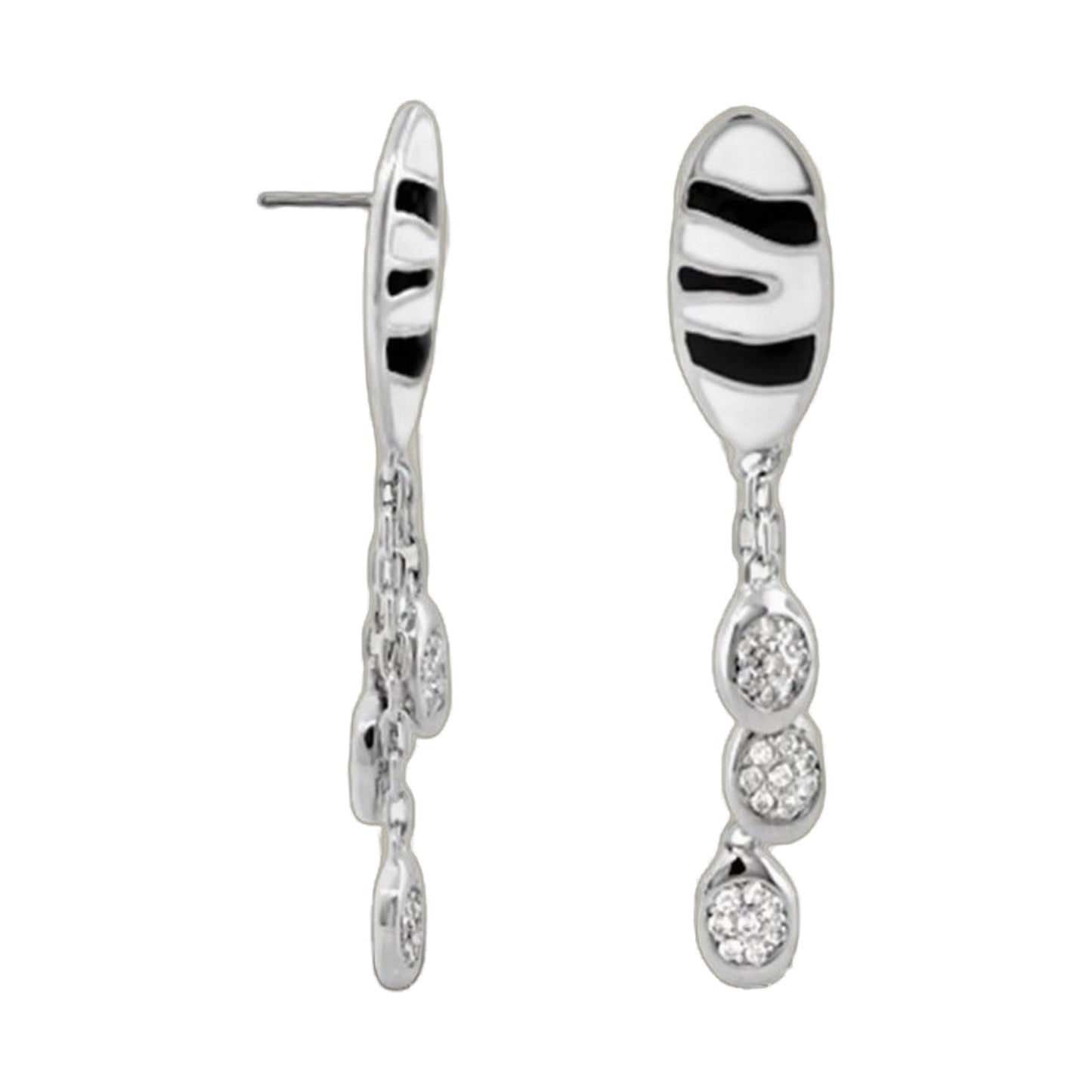 Animal Paradise Earrings silver-tone zebra enamel top with crystal-dotted drops on Tampa Home & Garden Store