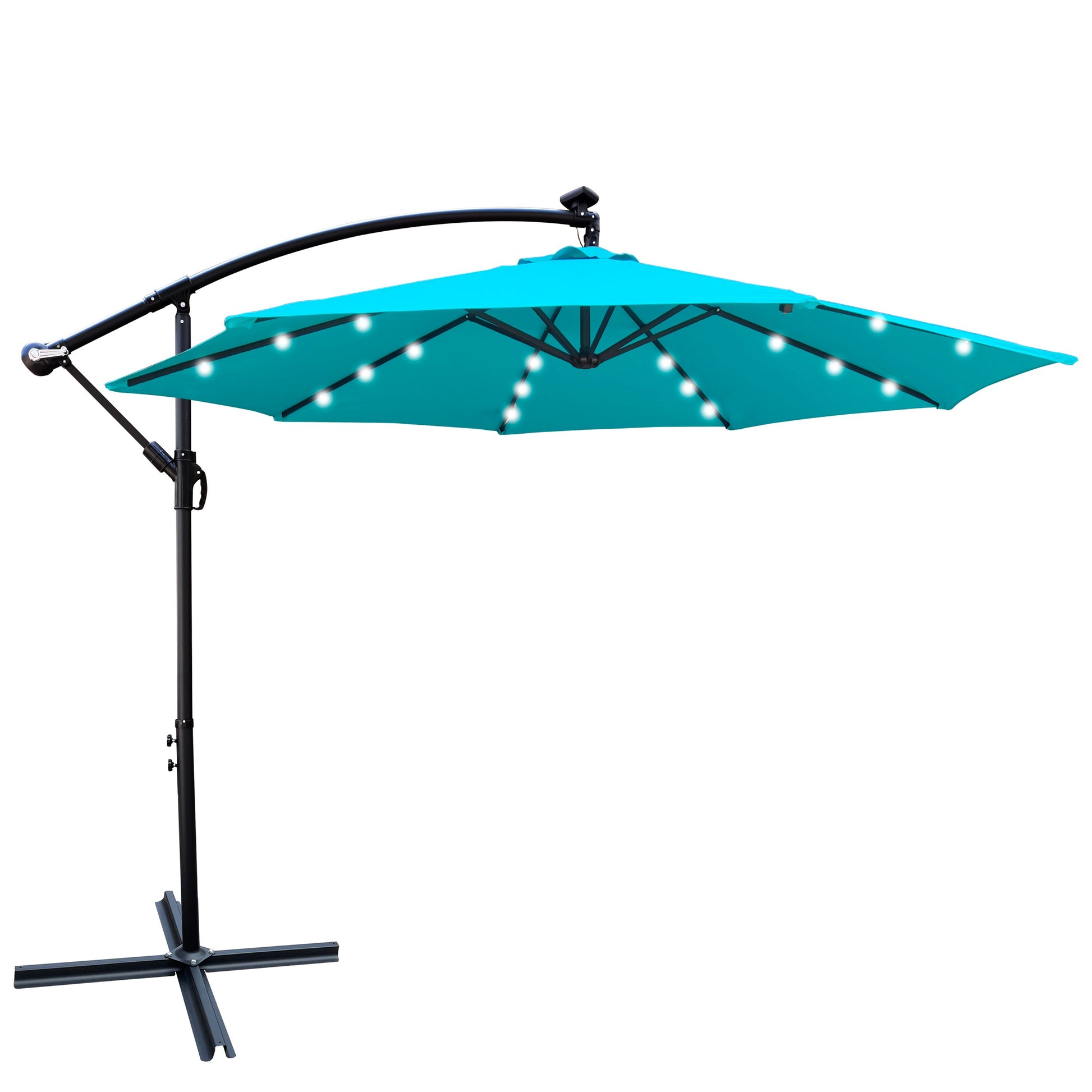 Outdoor patio umbrella 10 ft teal canopy with solar-powered LED lights, HouseOfZazla on Tampa Home & Garden Store